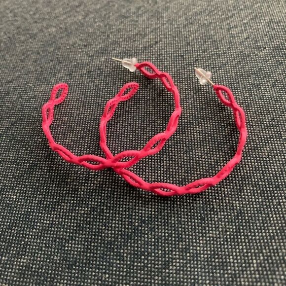 Pink Hoop Earrings  - Picture 3 of 4